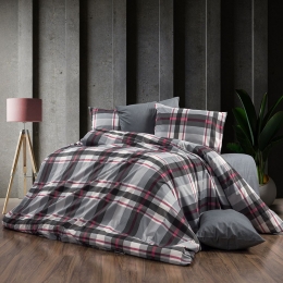 Παπλωματοθήκη Εκάβη 424 Grey-Bordeaux DimCol Υπέρδιπλo 220x240cm Βαμβάκι-Πολυέστερ