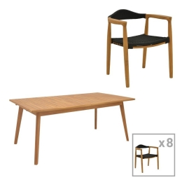 Τραπεζαρία Κήπου Ganny-Pino (Σετ 9Τμχ) 340-000040 Natural-Black 9 Θέσεων
