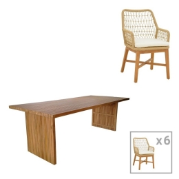 Τραπεζαρία Κήπου Elaiza-Zibra 343-000050 (Σετ 7Τμχ) Natural-Beige 7 Θέσεων