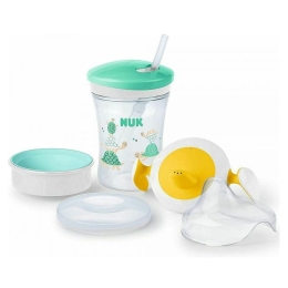 Ποτηράκι Παιδικό Action Cup 10255398 230ml 6 Μηνών + Με Ανταλλακτικά Στόμια Green-Yellow Nuk 230ml Πλαστικό