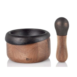 Γουδί Με Γουδοχέρι Crush MO20 13cm Brown-Black AdHoc Ξύλο