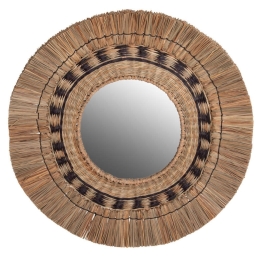 Καθρέπτης Τοίχου HM7834 Φ70cm Με Πλαίσιο Grass Natural-Black Grass