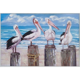 Πίνακας Καμβάς Πελεκάνοι 15-00-94010 92x62cm Multi Marhome Οριζόντιοι Ξύλο, Καμβάς