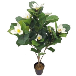Τεχνητό Φυτό Σε Γλάστρα Μανόλια 04-00-18762 107cm Green-Ecru Marhome Συνθετικό Υλικό
