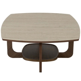 Τραπέζι Σαλονιού Stone 783-6407 90x90x42cm Brown-Travertine Beige