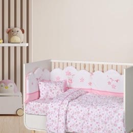 Σεντόνια Βρεφικά 4917 (Σετ 3τμχ) White-Pink Das Home Κούνιας 130x170cm 100% Βαμβάκι