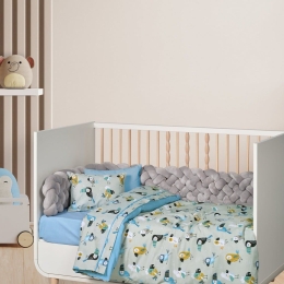 Σεντόνια Βρεφικά 4914 (Σετ 3τμχ) Grey-Blue-Mint Das Home Κούνιας 130x170cm 100% Βαμβάκι