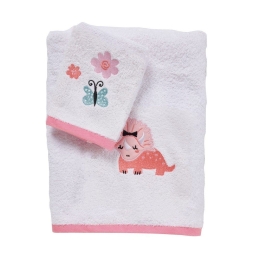 Πετσέτες Βρεφικές Κεντητές 4936 (Σετ 2τμχ) White-Pink Das Home Σετ Πετσέτες 70x140cm 100% Βαμβάκι