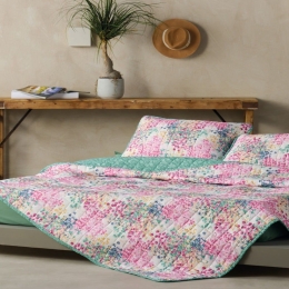 Κουβερλί Zinia Pink-Green Kentia Μονό 160x230cm Microfiber-Polyester