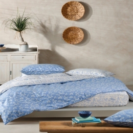 Παπλωματοθήκη Yoko 39 (Σετ 3τμχ) Blue-Ecru Kentia Υπέρδιπλο 220x240cm 100% Βαμβακοσατέν