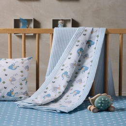 Κουβέρτα Βρεφική Mesmer Διπλής Όψης White-Blue Kentia Αγκαλιάς 65x100cm 100% Βαμβάκι