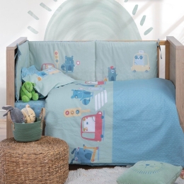 Σεντόνια Βρεφικά Traffic (Σετ 3τμχ) Blue Nef-Nef Homeware Κούνιας 120x170cm 100% Βαμβάκι