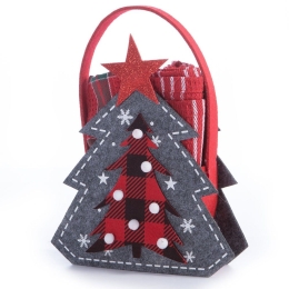 Ποτηρόπανα Χριστουγεννιάτικα Christmas Tree Σε Τσόχινο Καλαθάκι (Σετ 2τμχ) Red Nef-Nef Homeware 45x65cm