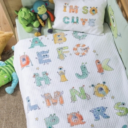 Κουβέρτα Βρεφική Πικέ Alphabet Monster White Nef-Nef Homeware Κούνιας 110x150cm 100% Βαμβάκι