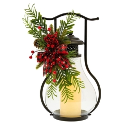 Χριστουγεννιάτικο Φανάρι Με Κερί & Berries Led 86425 24x21x42cm Black