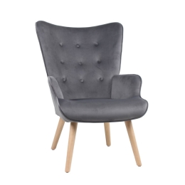 Πολυθρόνα Amica 01-2609 69x75xH96cm Grey Βελούδο, Ξύλο