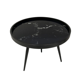 Τραπεζάκι Σαλονιού Marm 04-0640 D60xH45cm Black Με Pattern Μέταλλο,Ύφασμα,Ξύλο