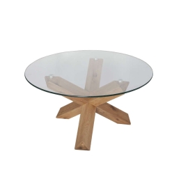 Τραπεζάκι Coffee Glass 04-0792 Φ80x42cm Clear-Oak