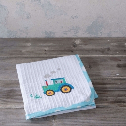 Κουβέρτα Βρεφική Πικέ Little Farm White-Blue Nima Αγκαλιάς 80x110cm 100% Βαμβάκι