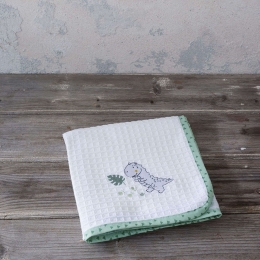 Κουβέρτα Βρεφική Πικέ Baby T-Rex White-Green Nima Κούνιας 110x140cm 100% Βαμβάκι