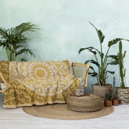 Ριχτάρι Mandala Gold Nima Πολυθρόνα 180x180cm Βαμβάκι-Πολυέστερ