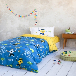 Σεντόνια Παιδικά Atari Με Λάστιχο (Σετ 3τμχ) Blue-Yellow Nima Μονό 100x230cm 100% Βαμβάκι