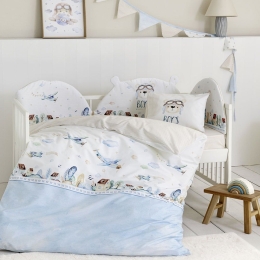 Κουβερλί Βρεφικό Boy's World White-Blue Nima 100X140cm 100% Βαμβάκι