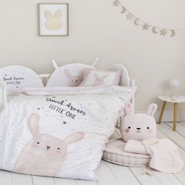 Σεντόνια Βρεφικά Lovely Bunny (Σετ 3τμχ) White-Pink Nima Κούνιας 120x170cm 100% Βαμβάκι