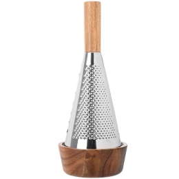 Τρίφτης Τυριού Με Δοχείο Allure 01-19136 12,5x12,5x29cm Inox-Natural Estia Ατσάλι,Ξύλο