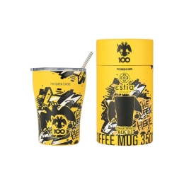 Θερμός Coffee Mug AEK BC Edition The Queen Is Here 350ml Yellow-Black Estia