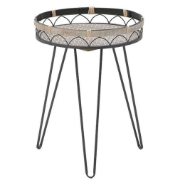 Τραπεζάκι 3-50-712-0004 Φ40cm 54cm Natural-Black Inart Mdf,Μέταλλο