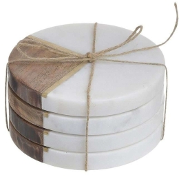 Σουβέρ (Σετ 6Τμχ) 3-70-352-0020 Φ10cm White-Beige Inart Μάρμαρο