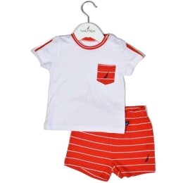 Παιδικό Σετ Μπλουζάκι Με Σορτς Jersey Organic 49-2121 Ριγέ Red Nautica Νο68/73 100% Βαμβάκι