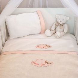 Κουβέρτα Πικέ Des.144 - Little Girl Pink Baby Olive Αγκαλιάς 80x140cm 100% Βαμβάκι