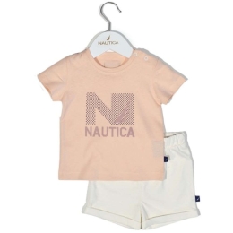 Παιδικό Σετ Μπλουζάκι Με Σορτς Jersey 49-2021 Salmon-Ecru Nautica Νο80/85 100% Βαμβάκι
