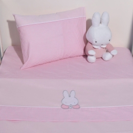 Σεντόνια Βρεφικά Des 68 Με Κέντημα (Σετ 3τμχ) Pink Miffy Κούνιας 110x165cm 100% Βαμβάκι