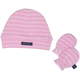 Σετ Σκουφάκι & 2 Γαντάκια 22 49-9748/22 Ρίγα Pink-White Design Nautica Από Νεογέννητο 100% Βαμβάκι