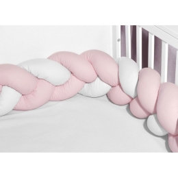 Πάντα - Πλεξούδα Κούνιας Τριπλή Des.3120 White-Pink Baby Oliver 20x200cm 100% Βαμβάκι