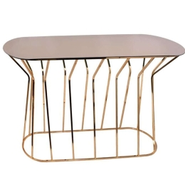 Κονσόλα Lithos 825-123-007 110x37x76cm Gold-Bronze Μέταλλο,Γυαλί