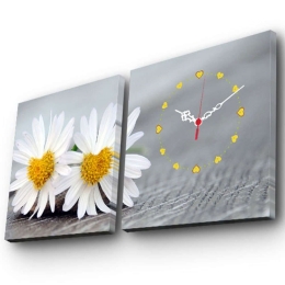 Πίνακας Καμβάς Με Ρολόι (Σετ 2Τμχ) 228CLA2601 28x28cm Multi Wallity Τετράγωνοι Ξύλο, Καμβάς