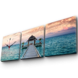 Πίνακας Καμβάς Με Ρολόι (Σετ 3Τμχ) 228CLA2675 28x28cm Multi Wallity Τετράγωνοι Ξύλο, Καμβάς