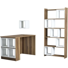 Γραφείο Με Βιβλιοθήκη Και Ραφάκι Box (Σετ 3Τμχ) 845HCT3808 120x65x75/80x22x170/30x24x30cm Walnut-White