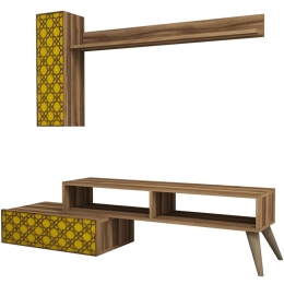Σύνθεση Τηλεόρασης Planet 845HCT3048 150x37,2x37,8cm Walnut-Yellow