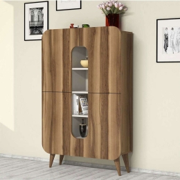 Ντουλάπι Mine 845HCT3908 93x31,8x144cm Walnut-Cream Μοριοσανίδα, Μελαμίνη