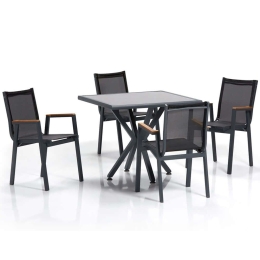 Τραπεζαρία Κήπου Samara (Σετ 5Τμχ) 561CLR1304 94x94x78cm Grey-Black 4 Θέσεων