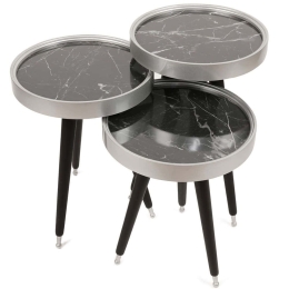 Ζιγκόν Wing (Σετ 3Τμχ) 572KTE1130 39x39x47/52,5/58,5cm Marble Effect Black-Silver