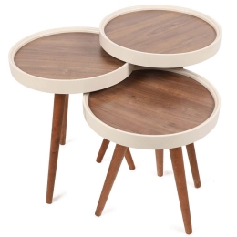 Ζιγκόν (Σετ 3Τμχ) 572KTE1131 39x39x48/54,5/60,5cm Walnut-Cream