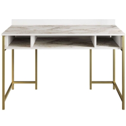 Γραφείο Tumata 541HDL1123 120x60x75cm Marble Effect White-Gold