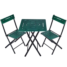 Τραπεζαρία Κήπου Bistro (Σετ 3Τμχ) 379VLV1505 60x60x73cm Green-Black 2 Θέσεων