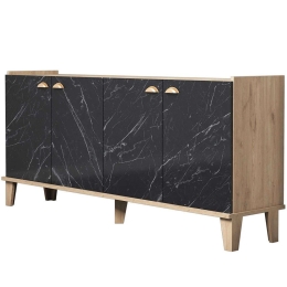 Μπουφές Sumer 566BMS2603 180x41x77,8cm Marble Effect Black-Oak Μοριοσανίδα, Μελαμίνη